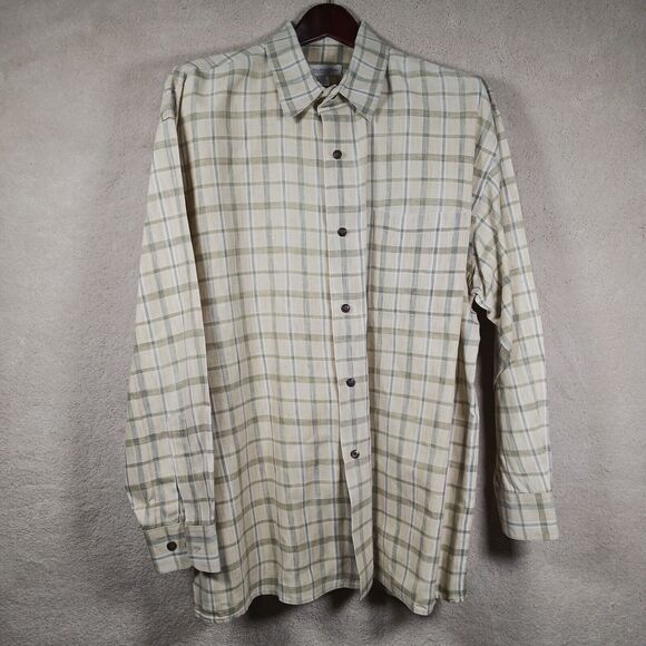 J J Farmer Dress Shirt Mens L 100% EUROPEAN Linen Button Down Yellow & Green - Picture 1 of 5